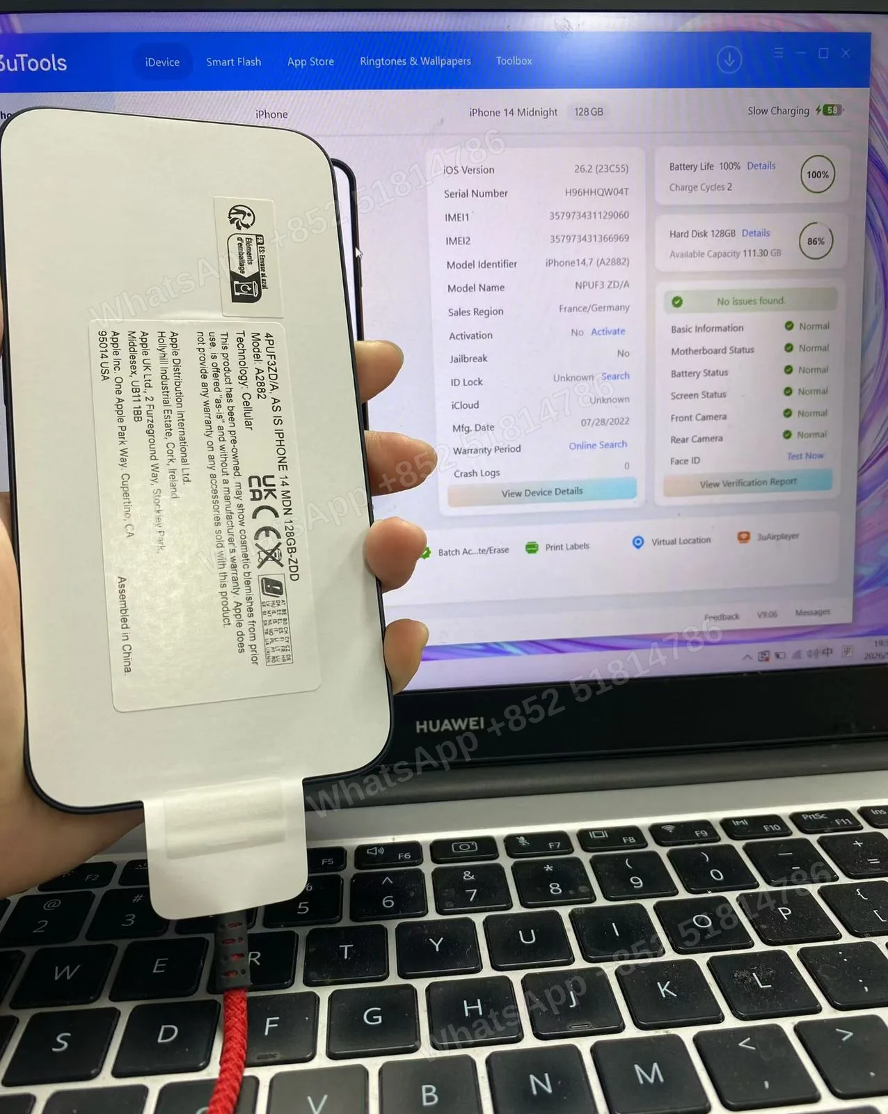 apple asis iphone 14 EU spec A+ Many of them battery 100 Check them out 👇 Other spec also available - LiuDao stock phot