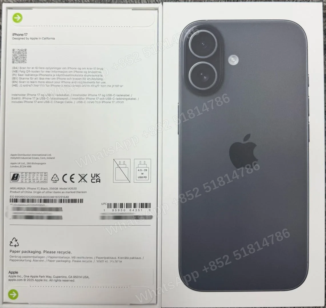iPhone-Brand new-iPhone 17-1 Sim+E Sim-A3520-QN-A-256GB-Not Activate - LiuDao stock photo 1