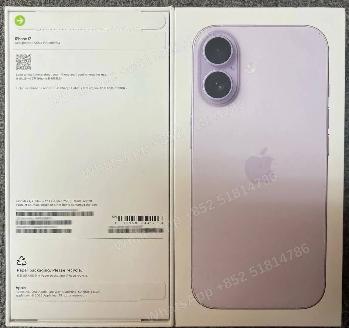 iPhone-Brand new-iPhone 17-1 Sim+E Sim-A3520-ZA-A-256GB-Not Activate - LiuDao stock photo 5