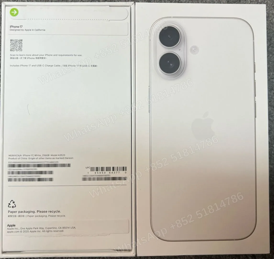 iPhone-Brand new-iPhone 17-1 Sim+E Sim-A3520-ZA-A-256GB-Not Activate - LiuDao stock photo 8