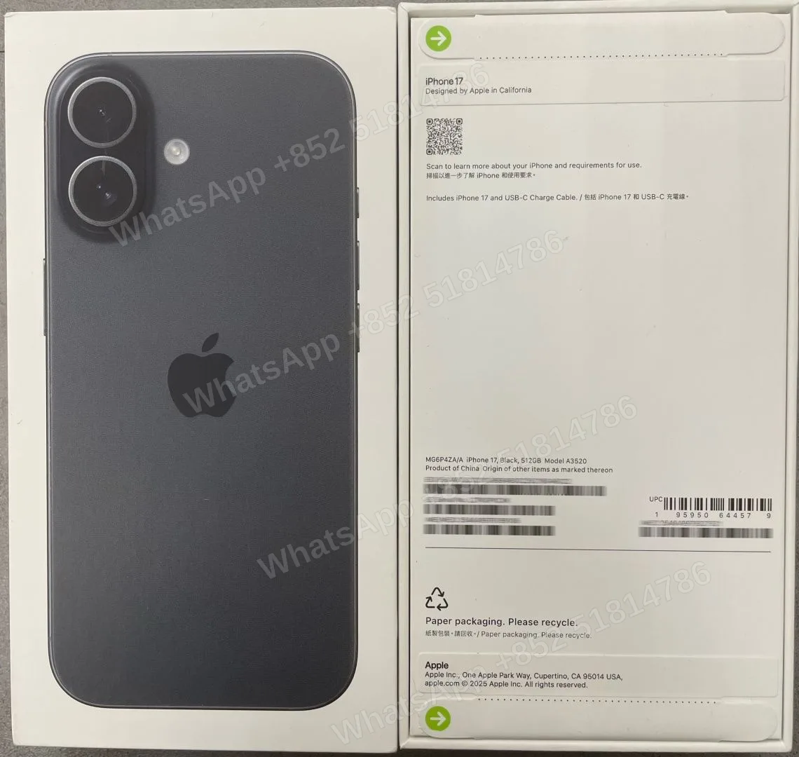 iPhone-Brand new-iPhone 17-1 Sim+E Sim-A3520-ZA-A-512GB-Not Activate - LiuDao stock photo 1