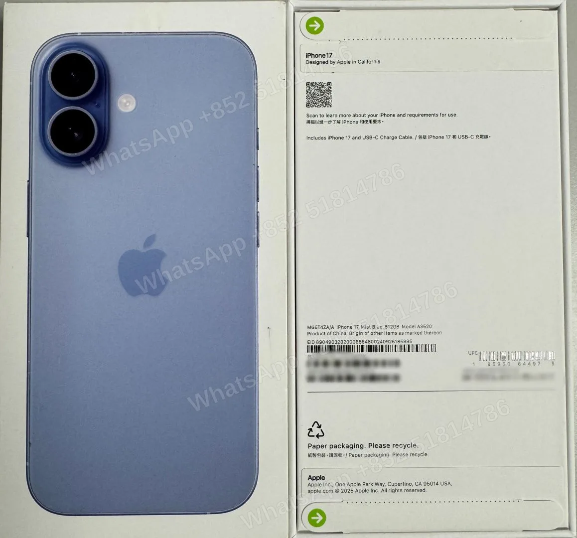 iPhone-Brand new-iPhone 17-1 Sim+E Sim-A3520-ZA-A-512GB-Not Activate - LiuDao stock photo 2