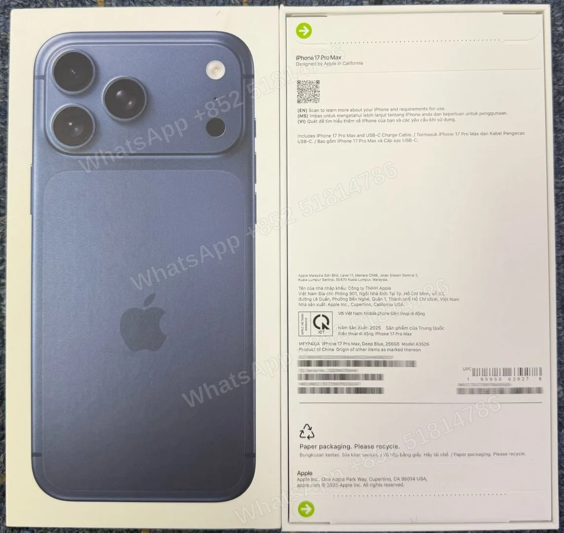 iPhone-Brand new-iPhone 17 Pro Max-1 Sim+E Sim-A3526-X-A-256GB-Not Activate - LiuDao stock photo 3