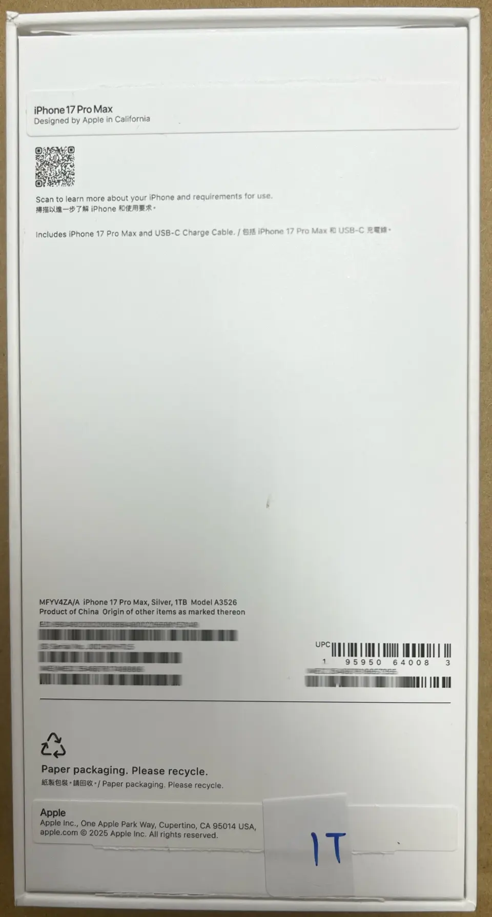 iPhone-Brand new-iPhone 17 Pro Max-1 Sim+E Sim-A3526-ZA-A-1TB-Not Activate - LiuDao iPhone stock photo 1