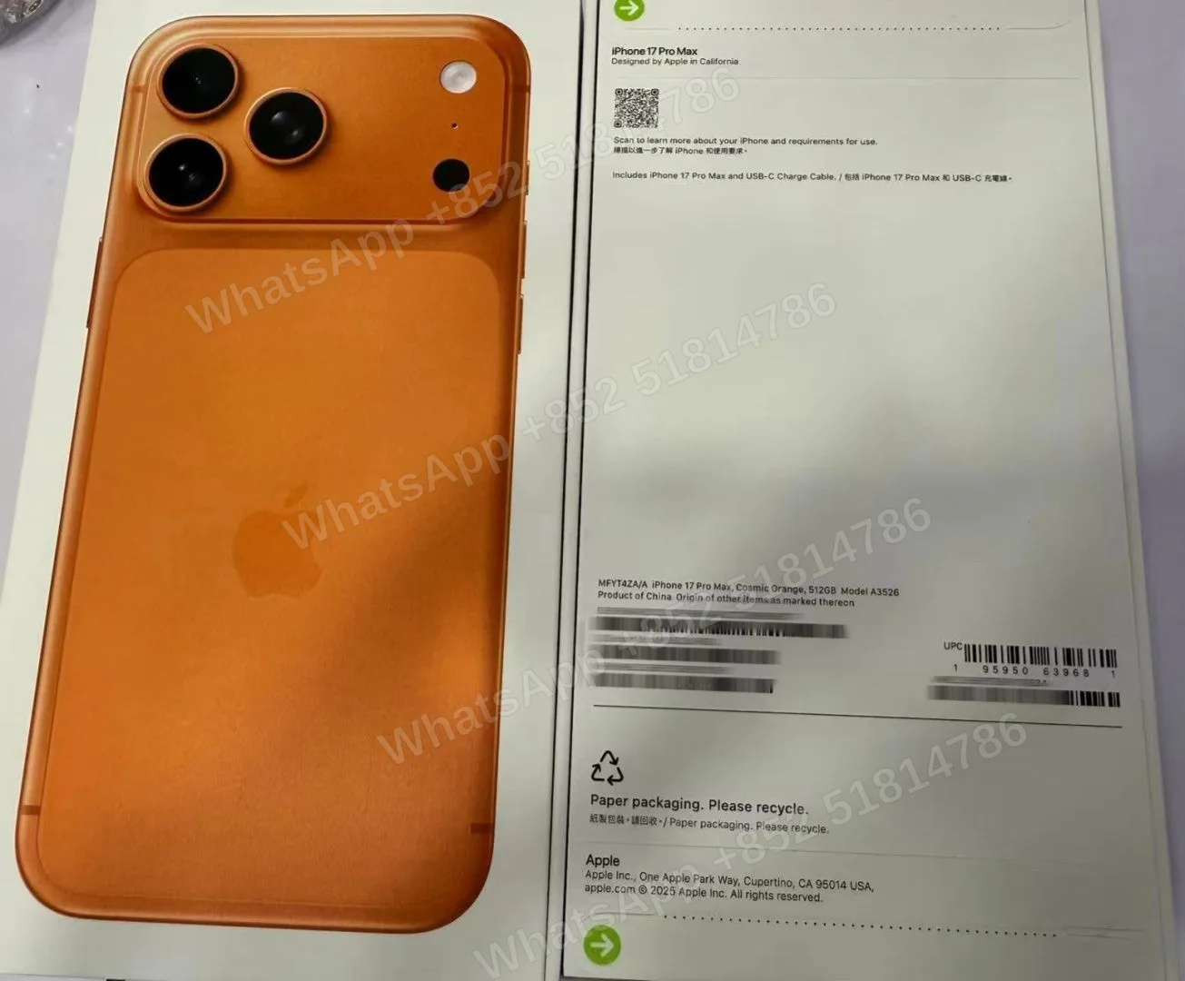 iPhone-Brand new-iPhone 17 Pro Max-1 Sim+E Sim-A3526-ZA-A-512GB-Not Activate - LiuDao stock photo 2