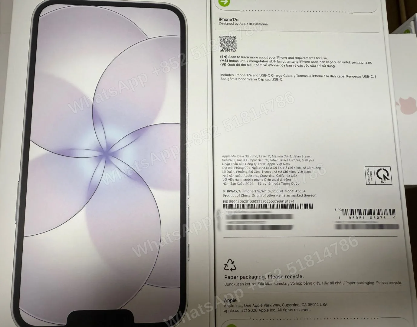 iPhone-Brand new-iPhone 17e-1 Sim+E Sim-A3634-X-A-256GB-Not Activate - LiuDao stock photo 1