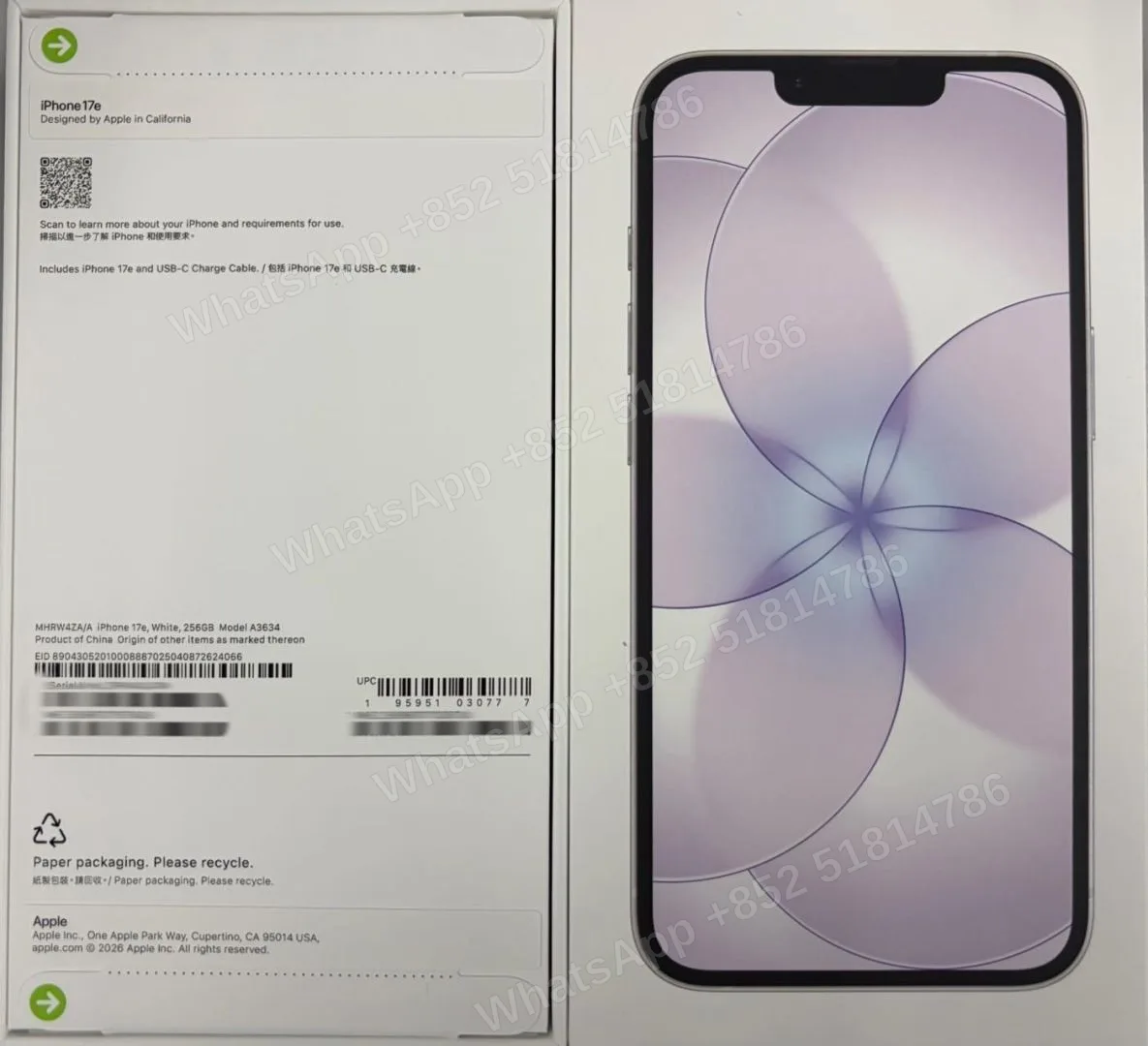iPhone-Brand new-iPhone 17e-1 Sim+E Sim-A3634-ZA-A-256GB-Not Activate - LiuDao stock photo 2