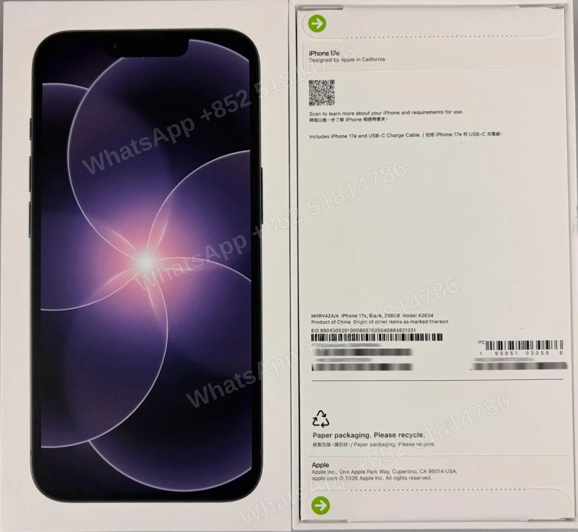 iPhone-Brand new-iPhone 17e-1 Sim+E Sim-A3634-ZA-A-256GB-Not Activate - LiuDao stock photo 3