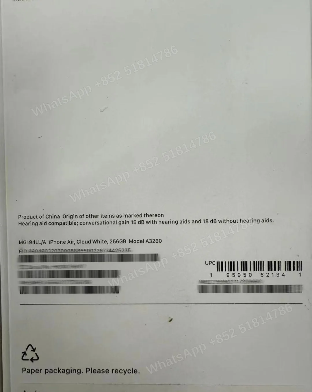 iPhone-Brand new-iPhone Air-E-Sim-A3260-LL-A-256GB-Not Activate - LiuDao stock photo 1