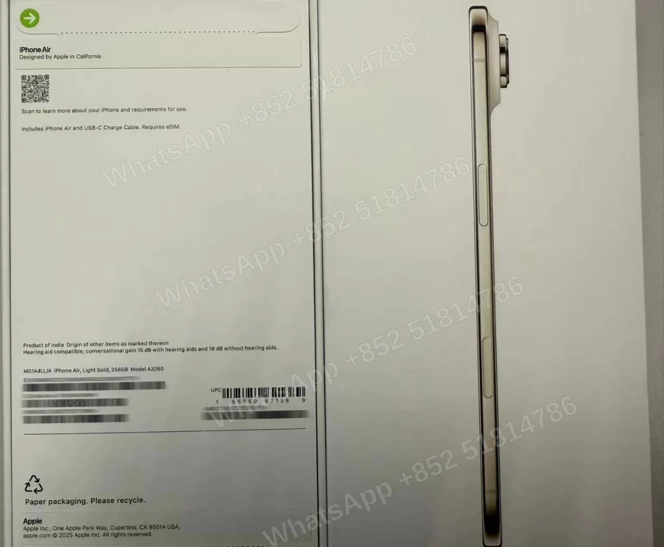 iPhone-Brand new-iPhone Air-E-Sim-A3260-LL-A-256GB-Not Activate - LiuDao stock photo 3