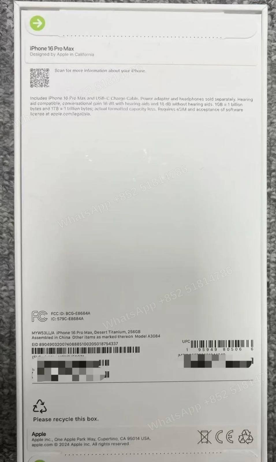 Phones(手機)-Brand new-iphone 16 ProMax-E-Sim-A3084-LL-A-256GB-Not Activate - LiuDao stock photo 3