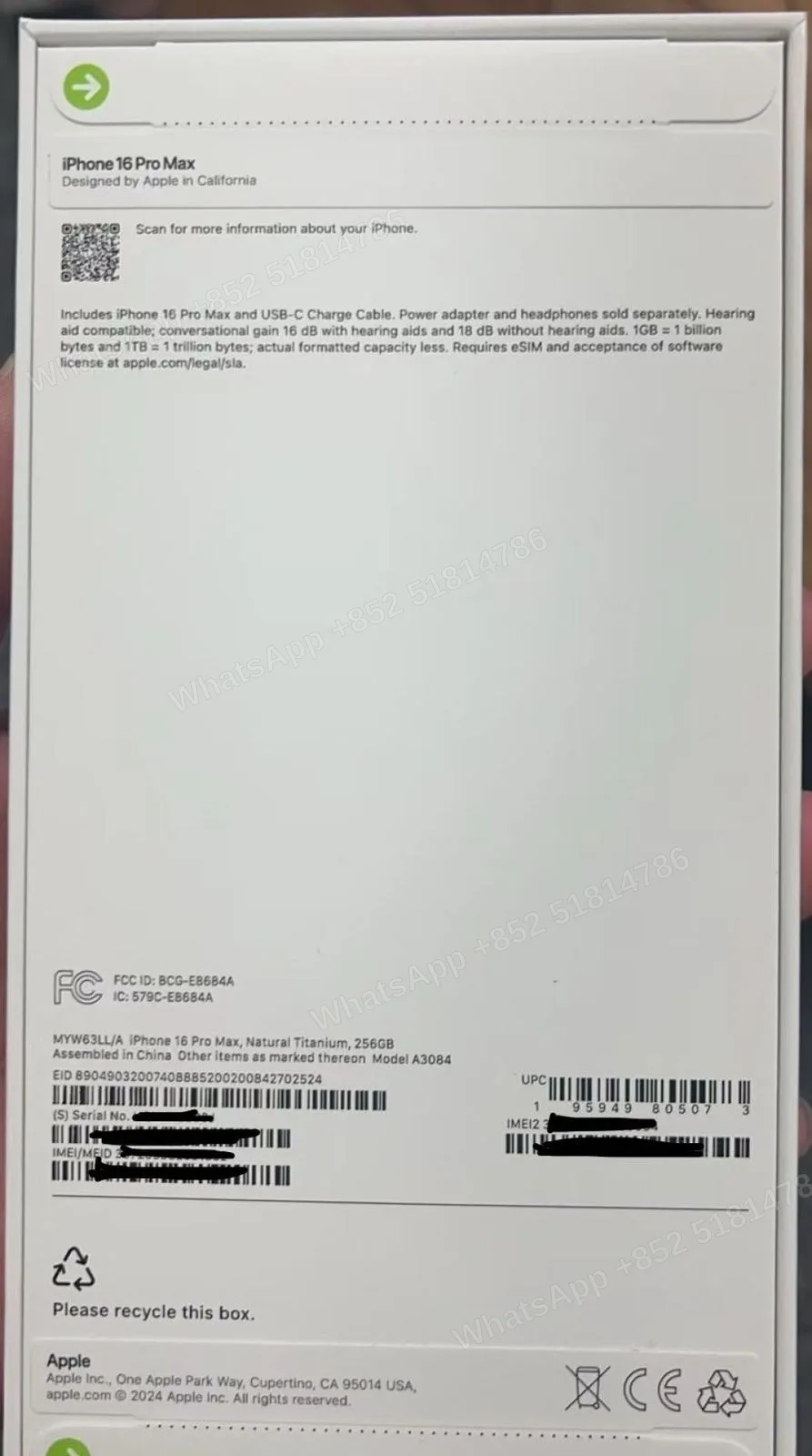Phones(手機)-Brand new-iphone 16 ProMax-E-Sim-A3084-LL-A-256GB-Not Activate - LiuDao stock photo 4