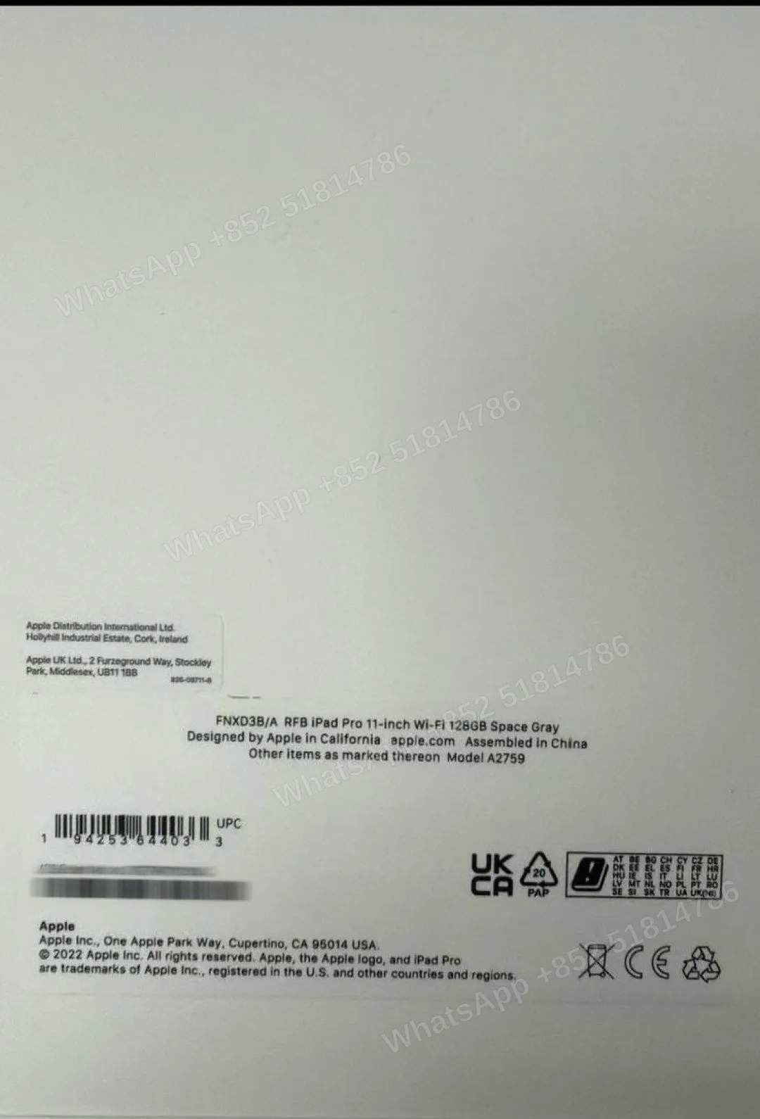 Tablets(平板電腦)-CPO-iPad Pro 11-inch Gen 4（2022）M2-Wi-Fi-A2759-B-A-128GB-Not Active - LiuDao stock photo 1